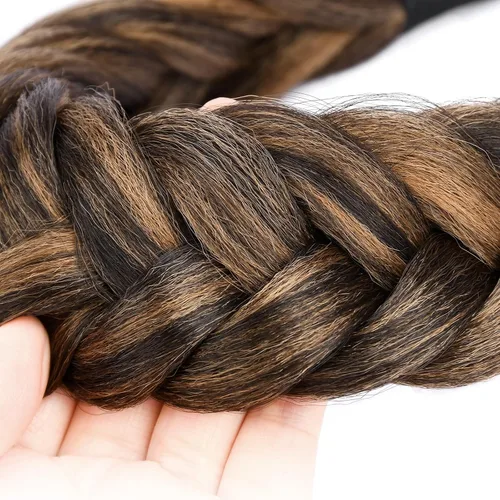 Vista 2 de Diadema de pelo sintético grueso, lanudo y esponjoso de 2 hebras de cabello trenzado, trenzado grueso, extensión elástica para mujeres y niñas