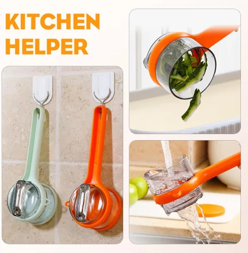 Vista 7 de Cuchillo pelador con caja de almacenamiento, pelador de verduras con contenedor, pelador de verduras multifunción de cocina para niños y adultos