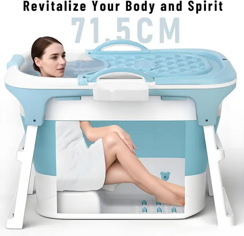 Vista 3 de Bañera plegable para adultos – Bañera portátil con cubierta térmica, aislamiento grueso y diseño plegable para espacios pequeños, uso en interiores