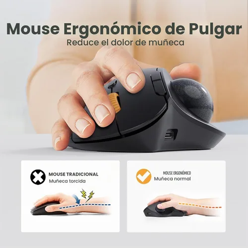 Vista 2 de ProtoArc Ratón inalámbrico del Trackball EM04, ratón del Trackball
