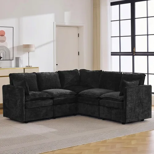 Vista 22 de Otomana cuadrada grande de 27 pulgadas con almacenamiento, reposapiés tapizado moderno con patas antideslizantes para sofá, mesa de café, sala