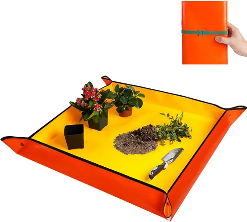 Vista 10 de HNXTYAOB 2 PCS Alfombrilla de Trasplante de 27" x 27" para Plantas de Interior y Control de Desorden, Bandeja para Macetas Engrosada e Impermeable