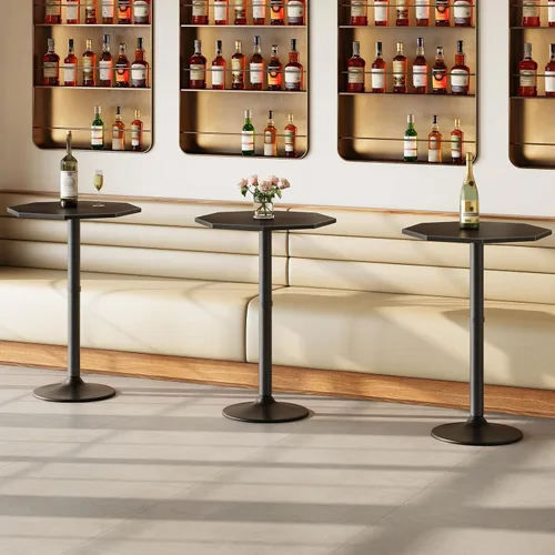 Vista 5 de HOOBRO Mesa de bar negra, mesa de pub moderna con base de metal resistente, mesa de cóctel octogonal de altura de barra, para cocina, sala de estar