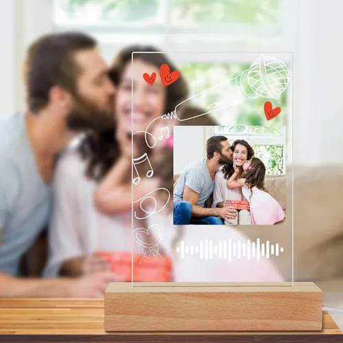 Vista 9 de Placa de arte musical personalizada con luz nocturna escaneable, cubierta de álbum de fotos, lámpara LED, regalo personalizado para el día