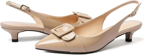 Vista 4 de Eldof Zapatos de tacón de gatito para mujer, con puntera puntiaguda, tacones bajos, tacones clásicos con lazo, zapatos de vestir para oficina, boda