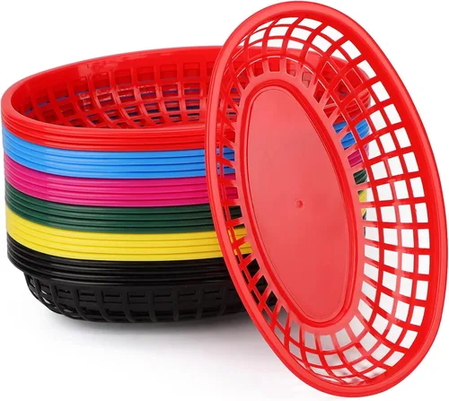 Vista 7 de EUSOAR Bandejas de plástico para servir, 6 cestas de alimentos de 9.4 x 5.9 pulgadas para servir, cestas de pan reutilizables para suministros