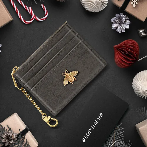 Vista 52 de SEAVILIA Tarjetero llavero cartera para mujer con ventana de identificación RFID monedero regalo abeja delgada minimalista pequeña cartera
