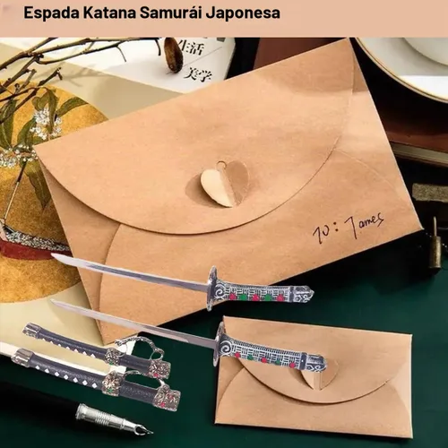Vista 4 de 2 unids/set mini japonés samurai katana espada con soporte de exhibición sobre abridor cuchillo de metal carta de apertura cuchillo 8.3 pulgadas