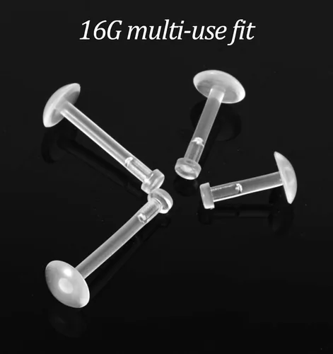 Vista 3 de Piercing de labio transparente, 28 piezas de joyería transparente para piercing de nariz para mujeres y hombres, aretes transparentes para nariz