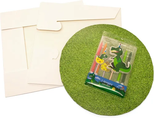 Vista 8 de Culpitt Kit de dinosaurios Velas de cumpleaños, tablero de pastel, caja de pastel, fiesta de dinosaurios, adornos con T-Rex, dinosaurios bebés