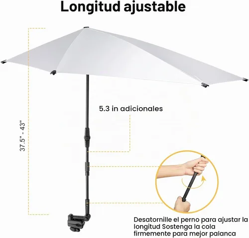 Vista 4 de G4Free Sombrilla ajustable UPF 50+ XL con abrazadera universal, protección UV, sombrilla para silla de playa, cochecito, silla de ruedas, carrito