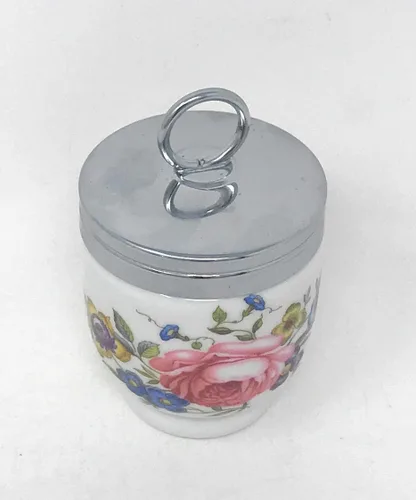 Vista 2 de Royal Worcester Porcelana Bournemouth Rosa Rosa Solo Huevo Coddler Hecho En Inglaterra