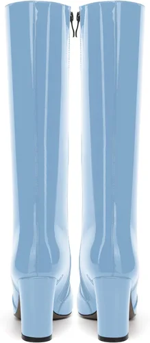 Vista 95 de AMBELIGHT Botas altas hasta la rodilla con cremallera y puntera puntiaguda para mujer, de patente sólida, tacón alto, 3.3 pulgadas