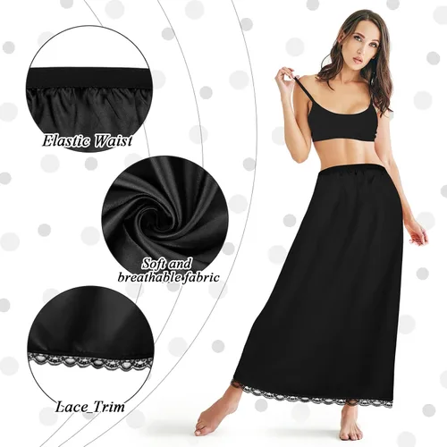 Vista 2 de Mepase 3 Piezas Combinación de Satén para Mujer para Usar Debajo de Vestidos 3 Tipos de Longitud 19, 27, 35 Pulgadas Combinación con Encaje Negro