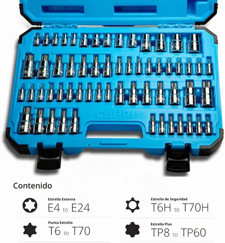 Vista 9 de Capri Tools CP30031 Master Torx Star Juego de Llaves de Vaso, 60 Piezas, Plateado