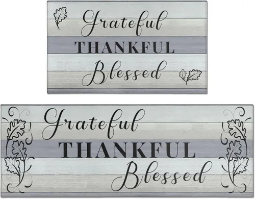 Vista 19 de Grateful Thankful Blessed - Juego de 2 alfombras de cocina antideslizantes beige y alfombrillas acolchadas cómodas para cocina, suelo de cocina