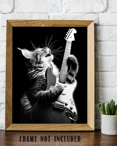 Vista 6 de Purrrfect - Póster sin marco de 11 x 14 pulgadas, arte de rockero felino, decoración de pared musical de guitarra eléctrica, ambiente clásico