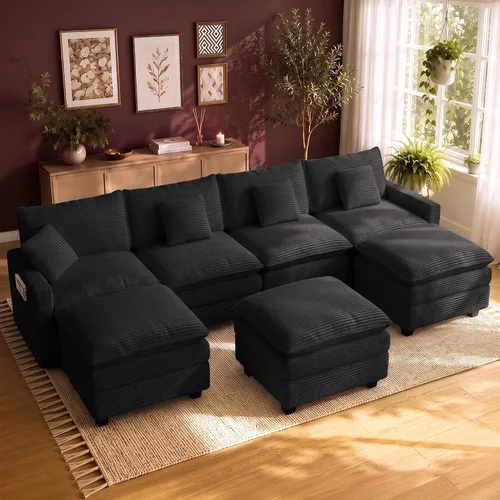 Vista 43 de Cloud Couch Sectional, L Shaped Modular Sofa with Movable Ottoman Negro