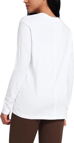 Vista 11 de HeyNuts - Camisas de manga larga para mujer de algodón Pima para entrenamiento, cuello redondo, atléticas, básicas, casuales