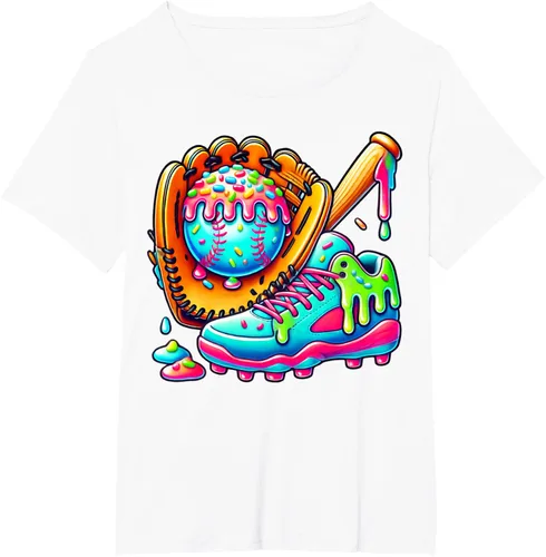 Vista 20 de Ice Cream Drip Baseball Stuff Baseball Drip For Boys Graphic T-Shirt, Negro -, Pequeña