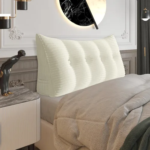 Vista 29 de Almohada de cabecera gruesa totalmente rellena tamaño Queen, cabecera acolchada suave y firme, soporte grande, triangular, almohada de cuña