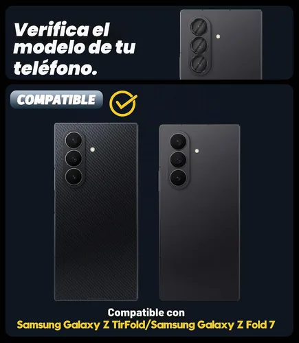 Vista 2 de Orzero Protector de lente de cámara para Samsung Galaxy Z TirFold/Fold 7, [EZ Install] [compatible con fundas] cubierta de lente de anillo de Negro