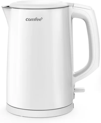 Vista 8 de Hervidor eléctrico y tetera de COMFEE', 1.5L de doble pared, interior de acero inoxidable, tapa y pico, hervido rápido, apagado automático y Negro