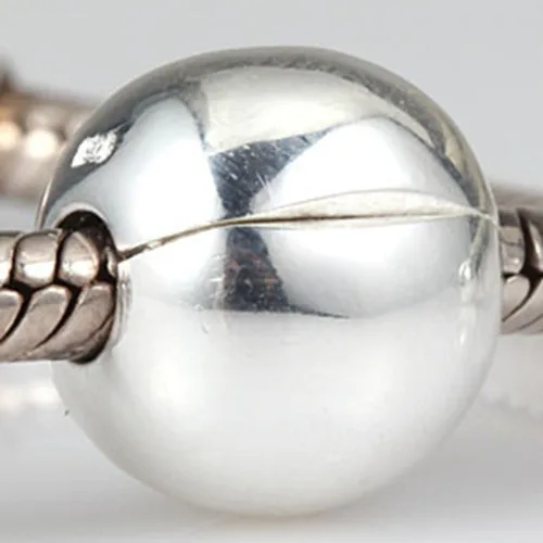 Vista 3 de Encanto redondo de plata de ley 925 con clip de bloqueo de bloqueo, encanto espaciador para pulsera Pandora Charms (Plata)