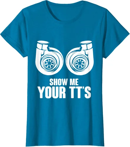 Vista 101 de Funny Show Me Your TT's Twin Turbo Car Racing Camiseta, Negro, S