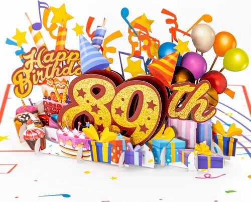 Vista 10 de iGifts And Cards Tarjeta desplegable 3D de feliz cumpleaños 87 – Diseño azul con números de purpurina, globos, pasteles y regalos – Tarjeta