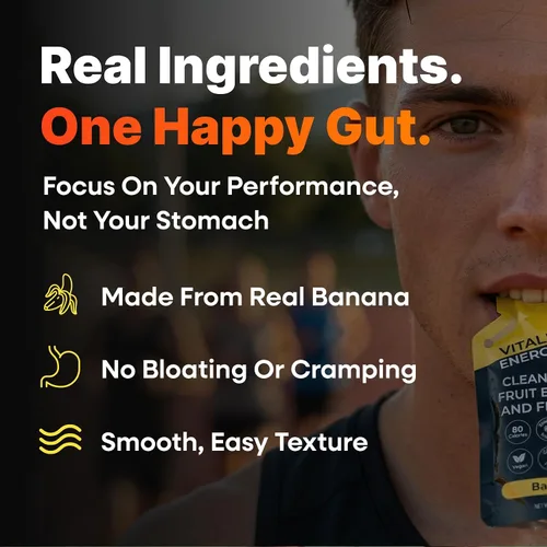 Vista 3 de Real Banana - Gel energético apto para el estómago para corredores, ciclismo y ejercicio, 12 paquetes de gel energético, 0.71 onzas de carbohidratos