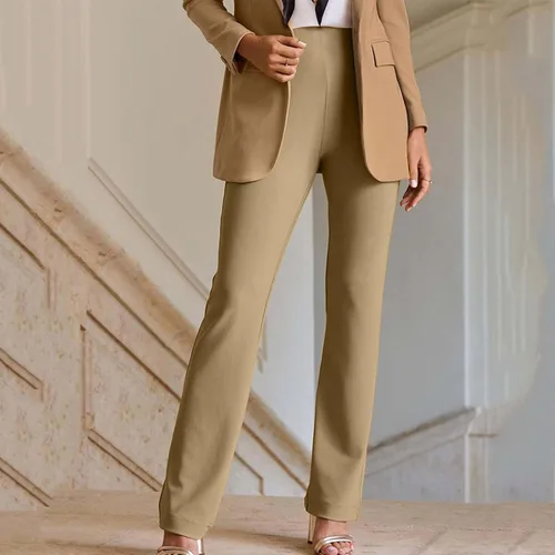 Vista 6 de JEGULV Pantalones de vestir para mujer, cintura alta, elásticos, corte de bota, pantalones de yoga de pierna ancha, pantalones sueltos para yoga