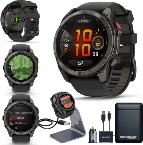 Vista 10 de Garmin Fenix 8 Premium - Reloj inteligente multideporte GPS para correr, 43 mm AMOLED, clasificado para buceo, linterna incorporada Titanio DLC