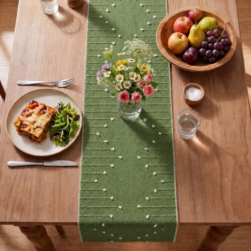 Vista 5 de Artoid Mode Camino de mesa tejido de algodón rústico verde militar, decoración de mesa de comedor para decoración de fiesta del hogar, 12 x 36