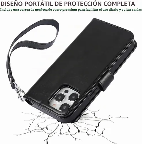 Vista 7 de Funda tipo cartera desmontable Bocasal para iPhone 15 Pro Max con bloqueo RFID, ranuras para tarjetas, soporte magnético, cuero PU premium, atril