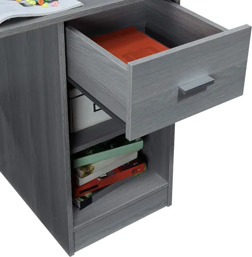 Vista 8 de Techni Mobili Escritorio moderno para oficina, color gris 41" modern desk with hutch, open shelves, compact workstation design, sturdy frame; grey