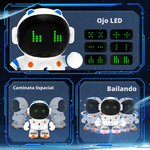 Vista 2 de KaeKid Robots astronautas para niños, robótico parlante inteligente con sensor táctil, control de voz, reconocimiento de voz, cantar, bailar Azul
