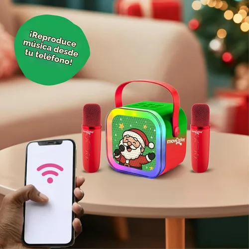Vista 4 de Move2Play, Máquina de karaoke de Navidad Banda sonora festiva y efectos de voz Incluye 2 micrófonos Reproductor de música inalámbrico