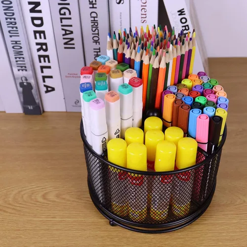 Vista 5 de Soporte para bolígrafos para escritorio, organizador de lápices de malla giratoria de 360 grados, organizador de papelería de escritorio de gran