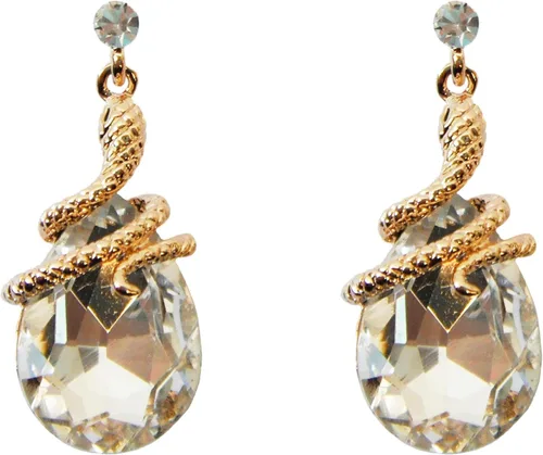 Vista 57 de Navachi Pendientes colgantes de gota de serpiente con forma de pera multicolor de cristal chapado en oro de 18 quilates