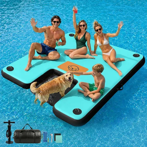 Vista 17 de AWEMUFA Muelle flotante inflable con rampa de 5 pies/6 pies/8 pies/10 pies, plataforma flotante flotante, tapete flotante de isla flotante, flotador
