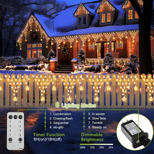 Vista 4 de Decoración de luces de Navidad al aire libre de 13.8 pies, 200 luces LED con 12 estrellas, 8 modos de luces de hadas regulables para decoración
