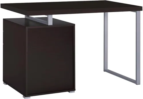Vista 8 de CARTESIAN Vertex - Escritorio reversible para computadora de oficina de 47 pulgadas con 3 cajones, acabado capuchino, marco de metal plateado