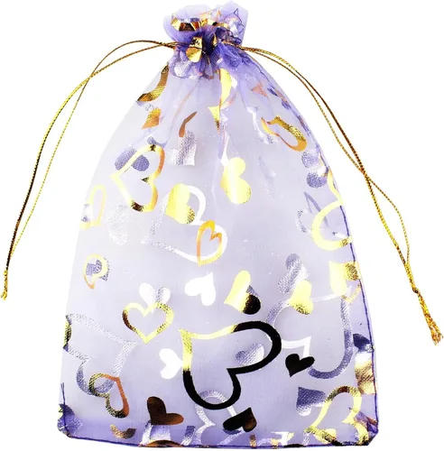 Vista 10 de QIANHAILIZZ 5 x 7 pulgadas 100 piezas corazón flor organza joyería bolsa de regalo bolsa de caramelo bolsa cordón boda favor bolsas P835