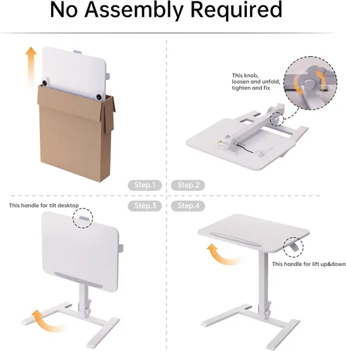 Vista 9 de alawooder 25" Mobile Folding Desk: Pneumatic Sit-Stand, No Assembly Escritorio para portátil con ruedas ajustables de 29 a 42 pulgadas, ruedas Blanco