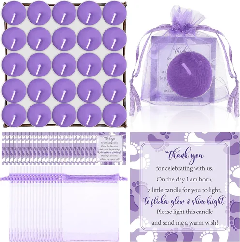 Vista 10 de 50 juegos de recuerdos de fiesta de baby shower, incluyendo 50 velas sin perfume para baby shower, bolsas de regalo, tarjetas para suministros