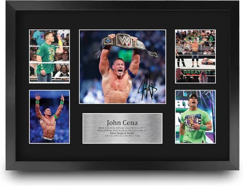Vista 9 de HWC Trading Regalos de John Cena USL con marco, foto impresa autografiada firmada para aficionados a recuerdos de WWE y WWF, tamaño carta de EE. UU
