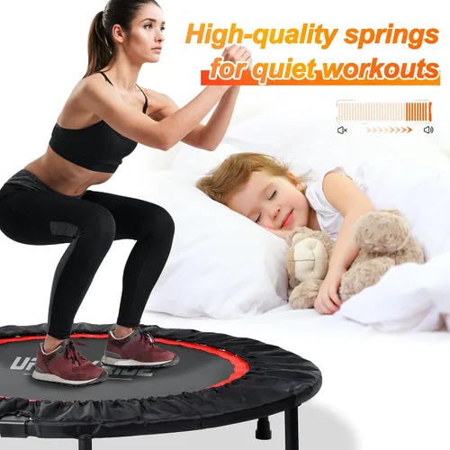 Vista 7 de Foldable Mini Trampoline Load 330lbs, 40"/48" Rebounder Trampoline for Adults with Durable Bungee Band and Adjustable Foam Handle for Home Gym