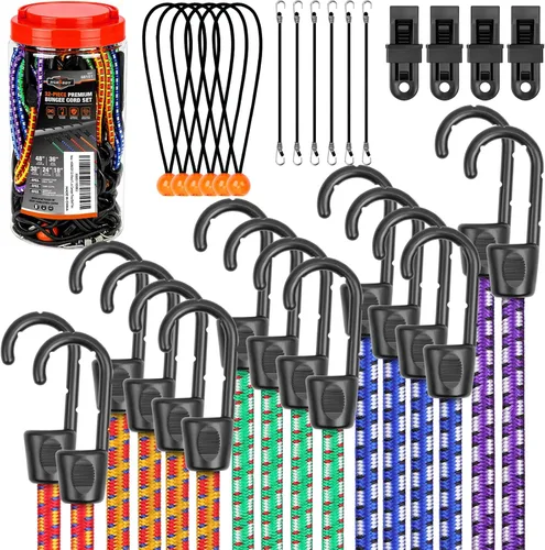 Vista 17 de 10-Piece 12" Elastic Bungee Cords with Hooks, Heavy Duty Outdoor Elastic Bungee Cords, Bungee Cord Bundle with Metal Hook for Securing Tarps 10pcs