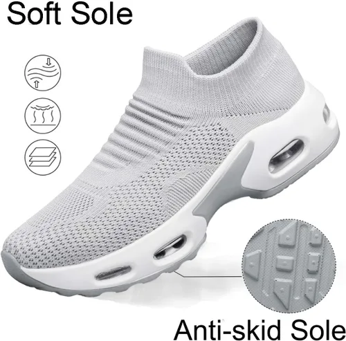 Vista 4 de YHOON - Zapatos deportivos para caminar para mujer, sin cordones, para enfermería, trabajo, con cámara de aire, de malla, informales, para correr